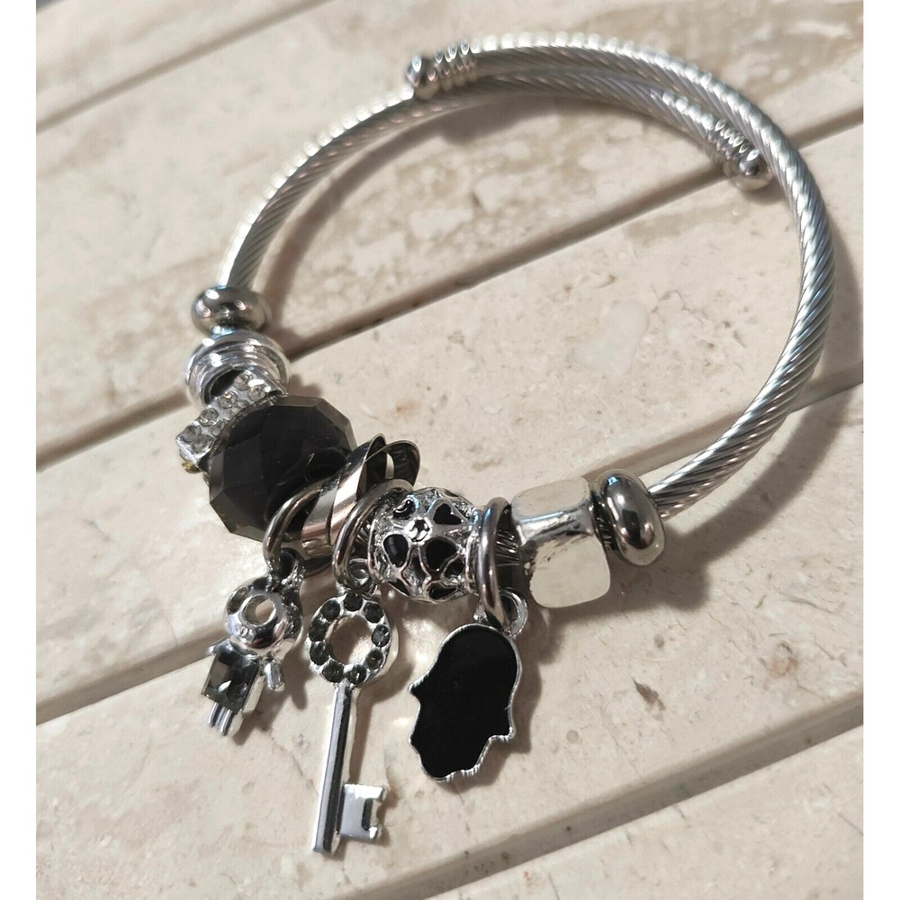 Titanium Alloy Adjustable Charm Friendship Bracelets Silver Set of 2‎
